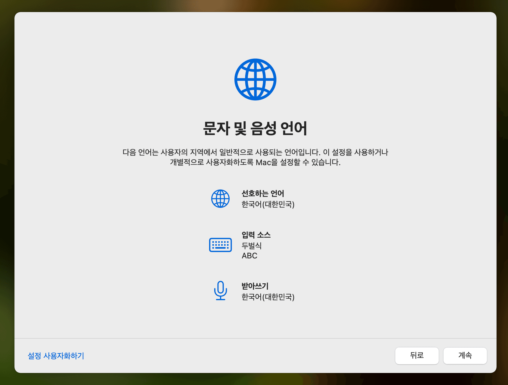 초기화 - 문자 및 음성 언어